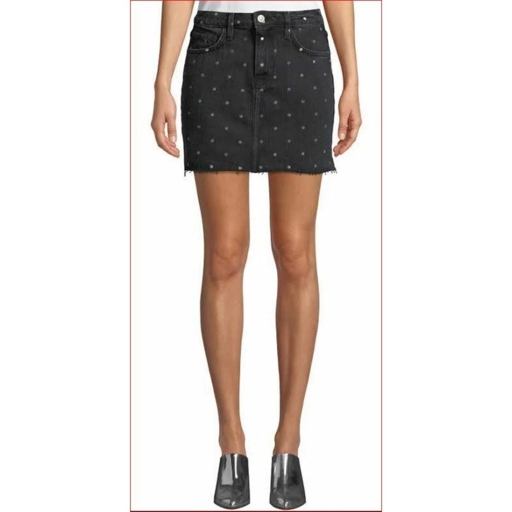 Current/Elliott women jean skirt sz 31 black polka white dots $228